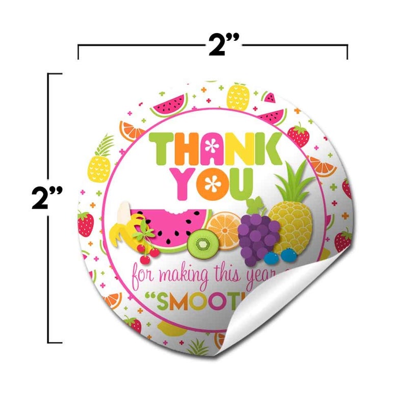 Amanda Creation Tutti Fruitti Smoothie Fruit Themed Teacher Appreciation Thank You Sticker Labels, 40 2" Party Circle Stickers by AmandaCreation, Great for Envelope Seals & Gift Bags - Image 2